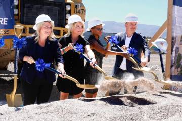 From left, Henderson City Councilwoman Carrie Cox, Mayor Michelle Romero, Councilwoman Monica ...