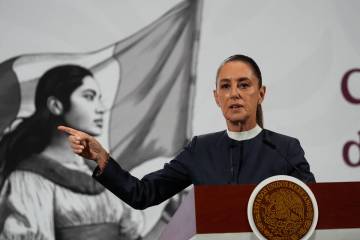 Mexican President Claudia Sheinbaum gives a morning press conference at the National Palace in ...