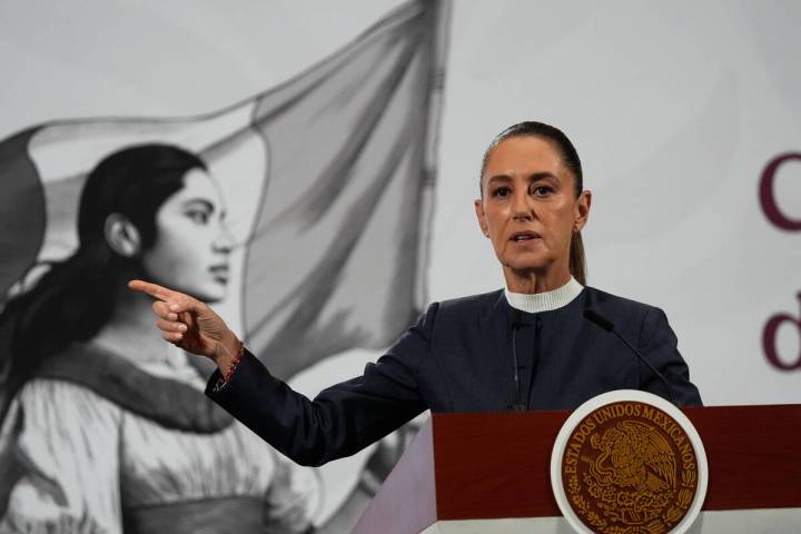 Mexican President Claudia Sheinbaum gives a morning press conference at the National Palace in ...
