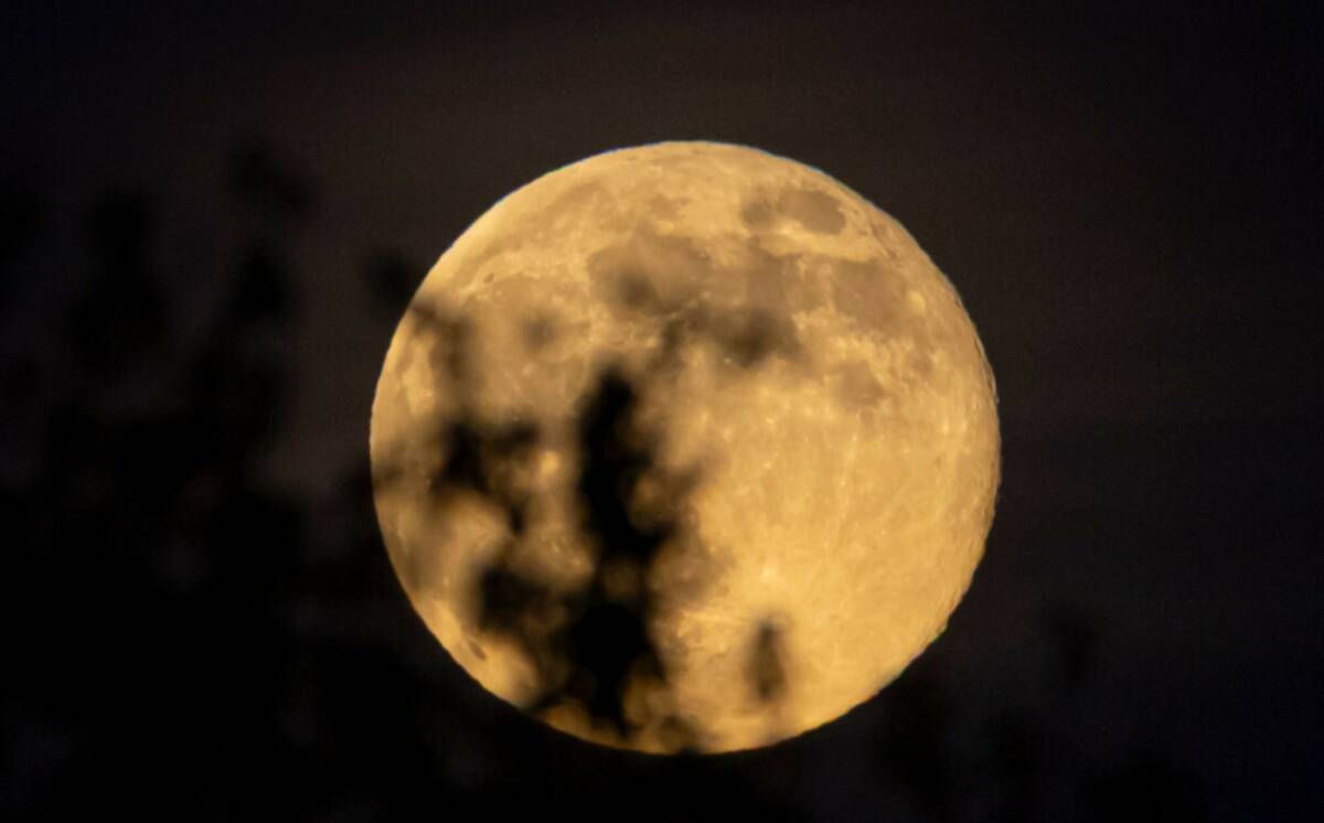 A supermoon during the second half of a Class 5A girls soccer state semifinal game at Valley Hi ...