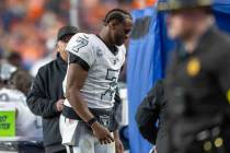 Raiders quarterback Geno Smith (7) heads to the medical tent during the second half of an NFL g ...
