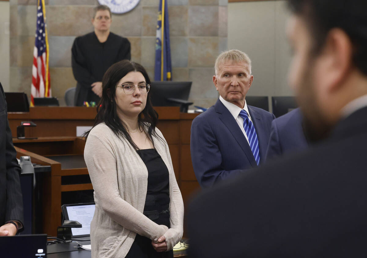 Allie Mead, left, represented by her attorney Robert Eglet, and Judge Tara Clark Newberry stand ...