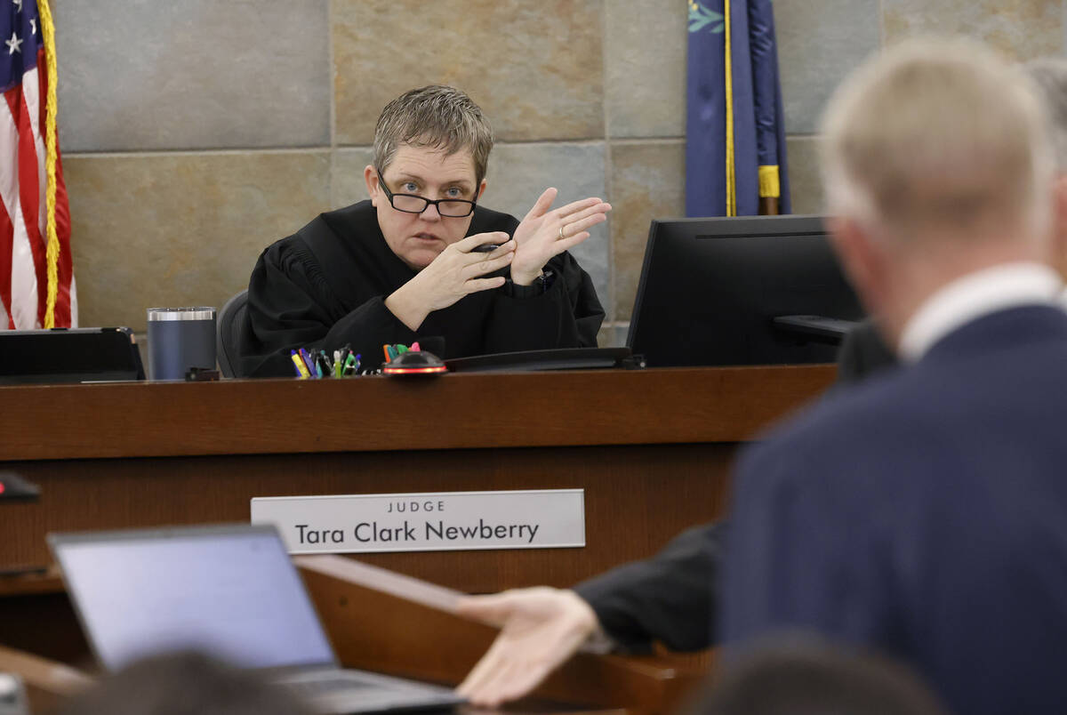 Judge Tara Clark Newberry presides over a trial at the Regional Justice Center on Thursday, Nov ...