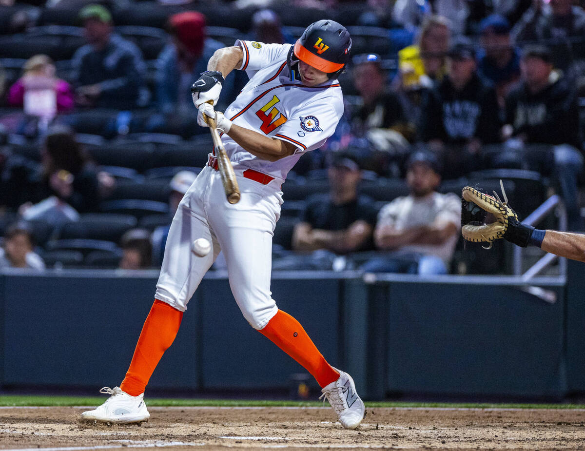 Aviators infielder Nick Kurtz (7) connects on a pitch against the Reno Aces during the second i ...
