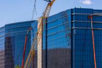 Crews continue to complete the new hotel tower at the M Resort on Tuesday, July 22, 2025, in He ...