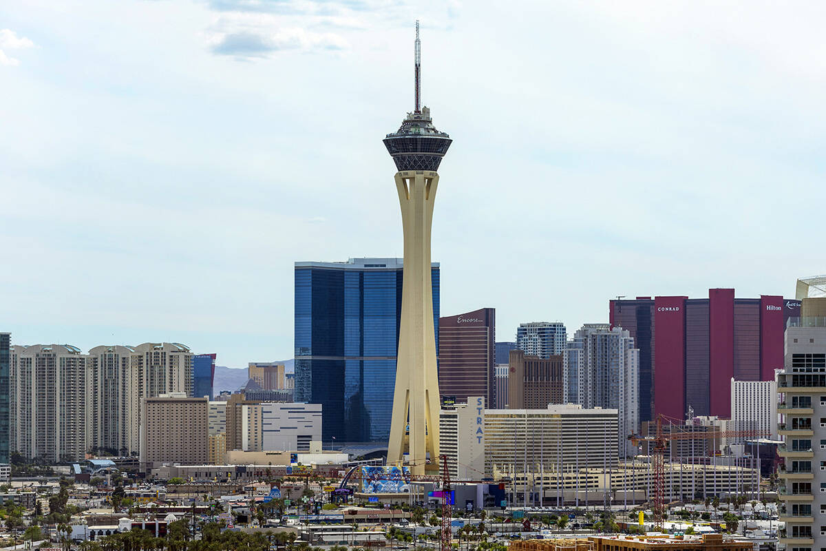 The north end of the Las Vegas Strip is seen on Wednesday, April 16, 2025. (L.E. Baskow/Las Veg ...