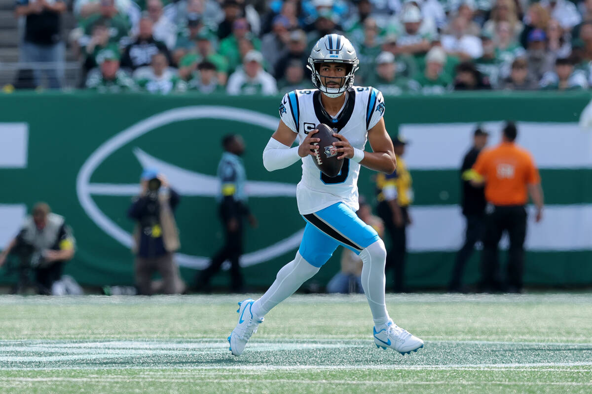 Carolina Panthers quarterback Bryce Young (9) in action against the New York Jets during an NFL ...