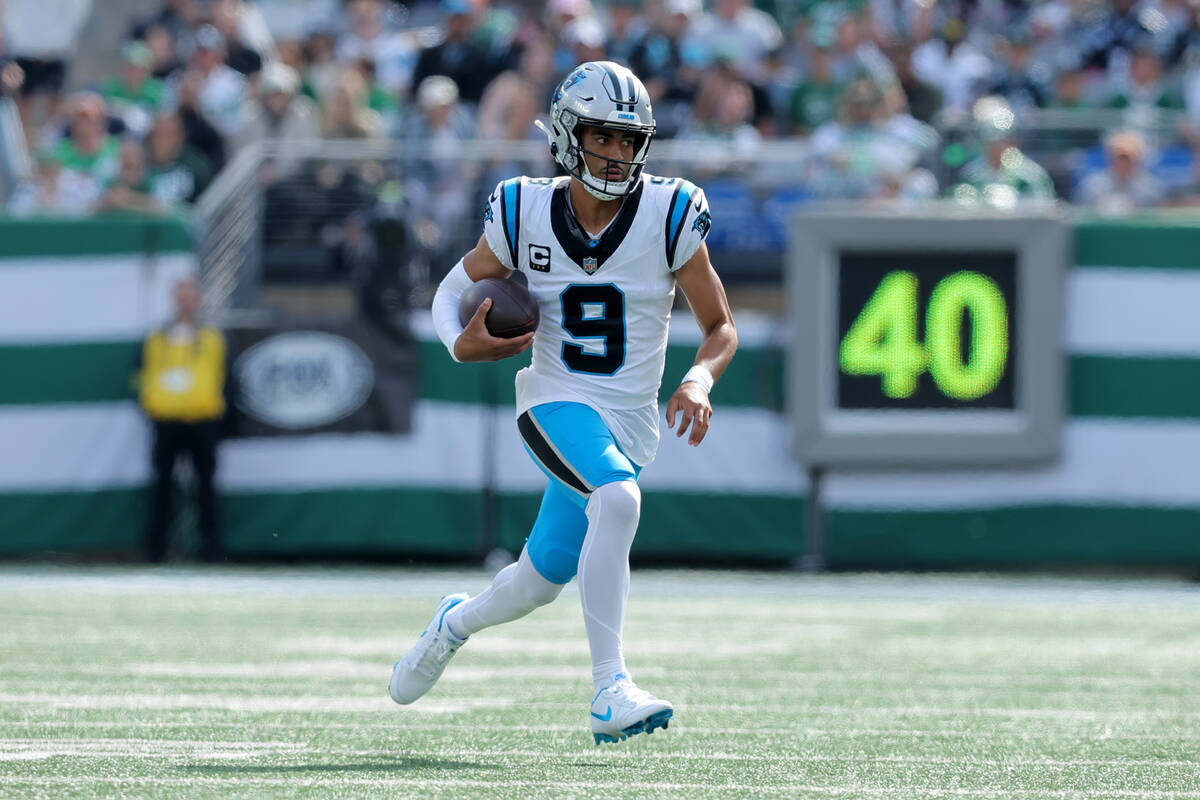 Carolina Panthers quarterback Bryce Young (9) in action against the New York Jets during an NFL ...