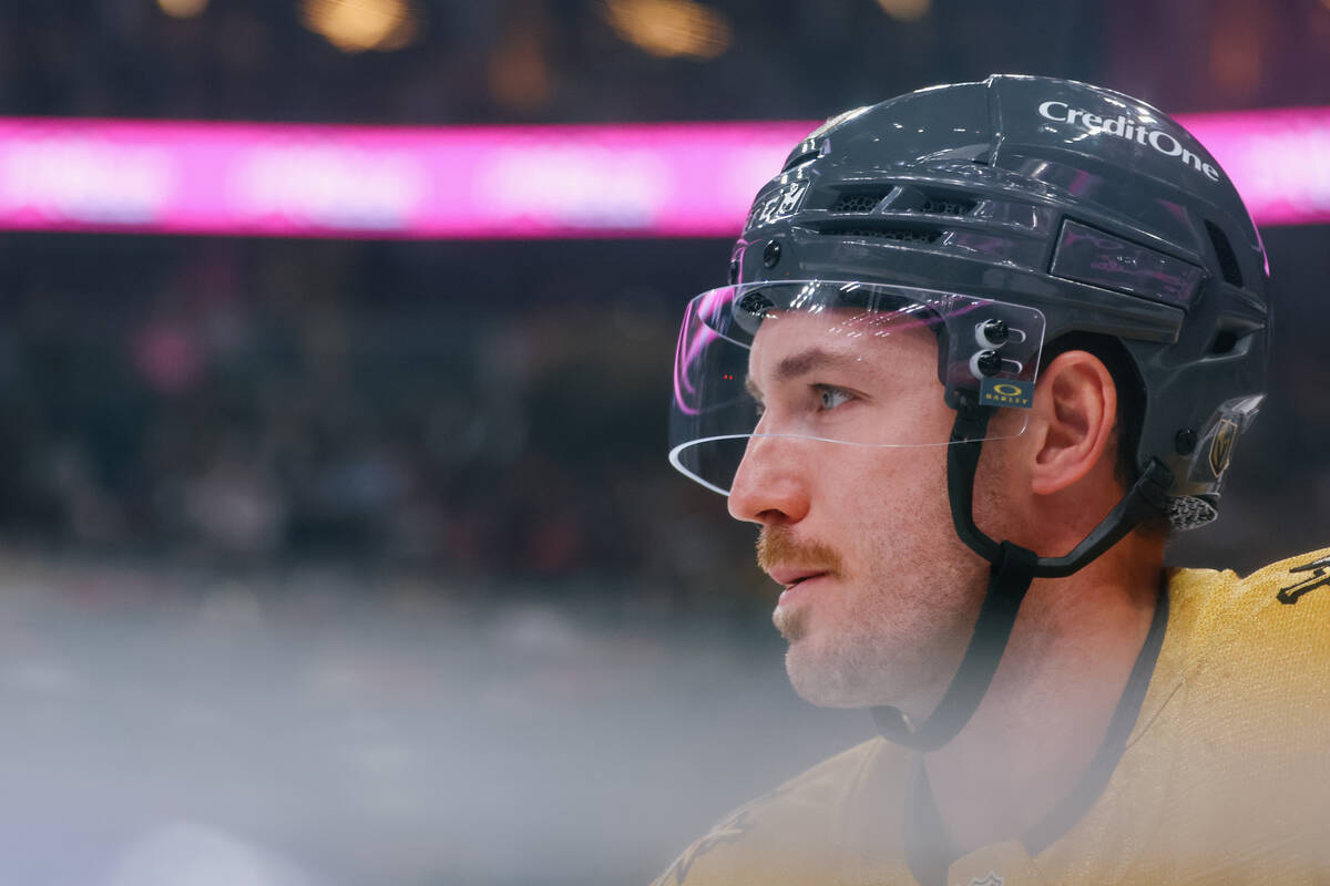 Golden Knights center Colton Sissons (10) skates by in the first period of the game on Thursday ...