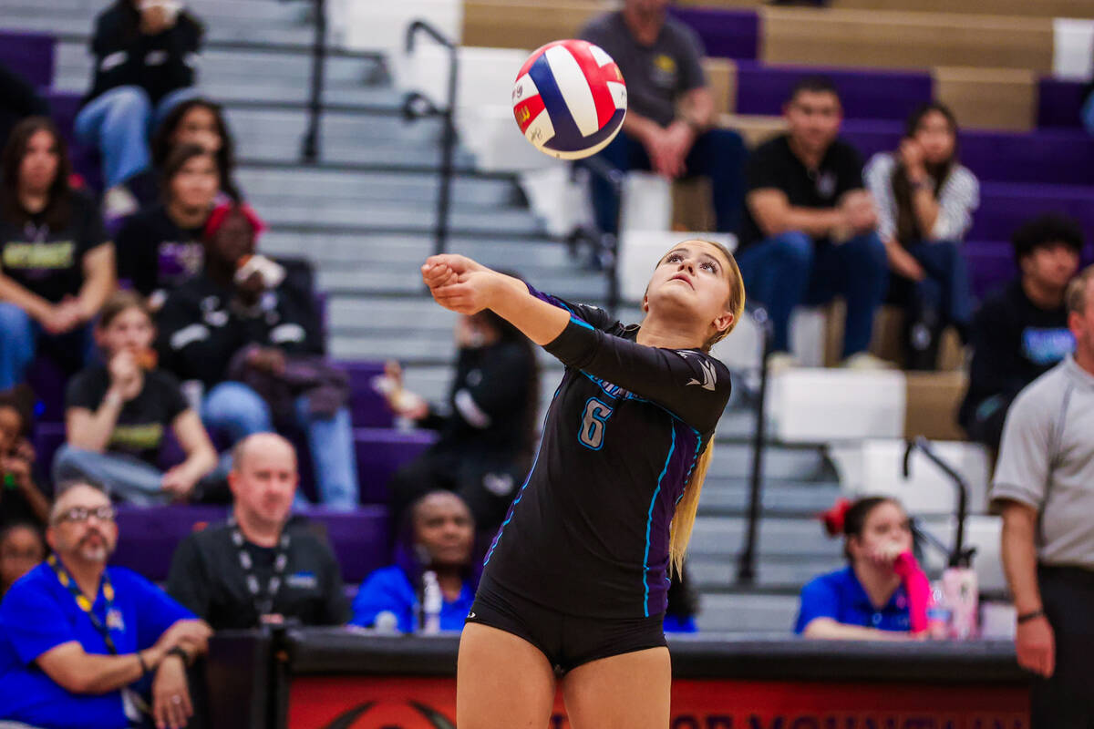Silverado volleyball player Xalia King bumps the ball during a class 4A girls volleyball state ...