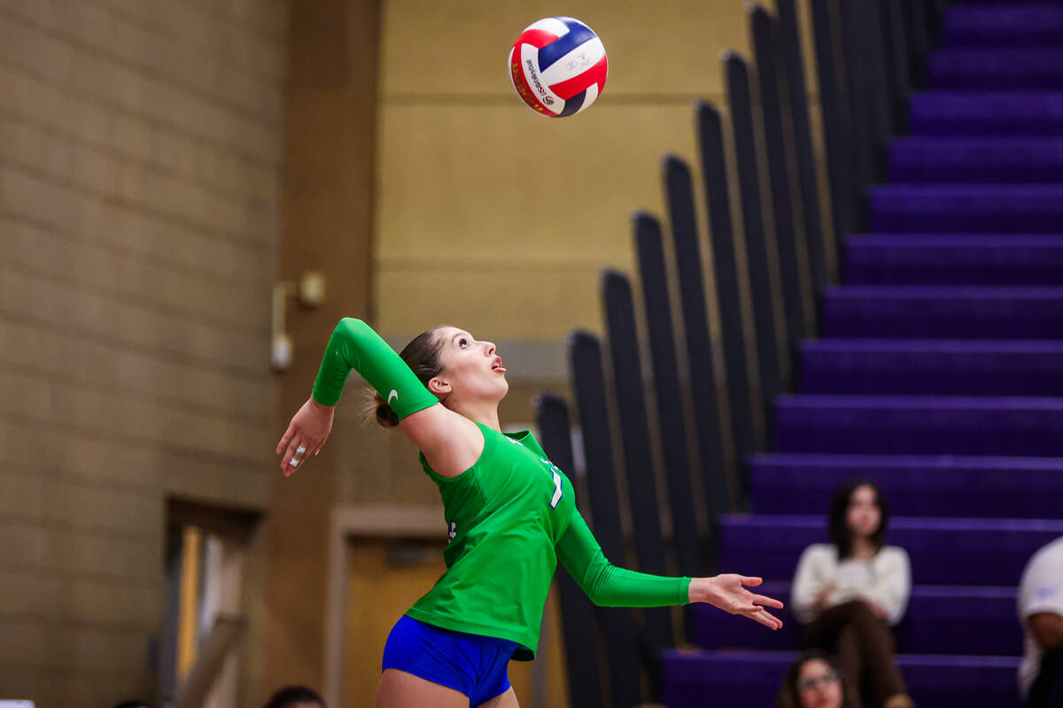 Green Valley outside hitter Gio Ortega serves the ball during a class 4A girls volleyball state ...