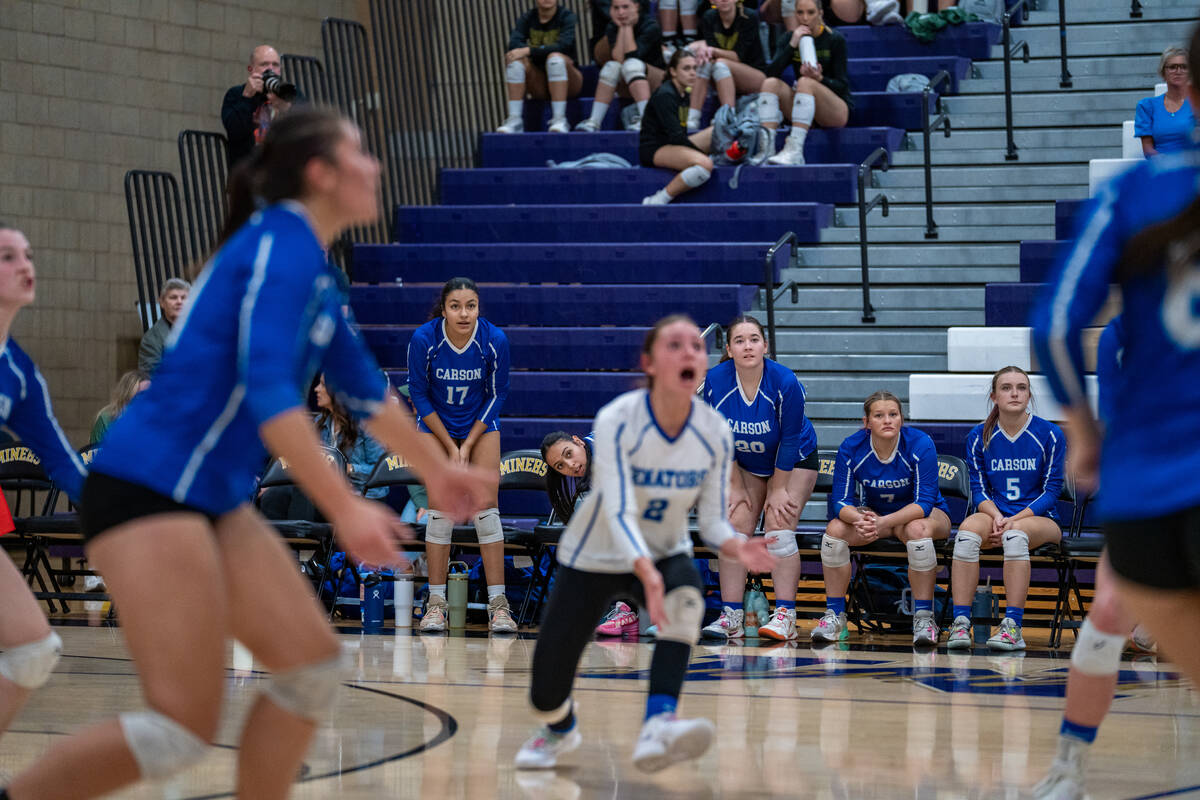 Carson reacts after loosing a point during a Class 5A girls volleyball state semifinal match ag ...