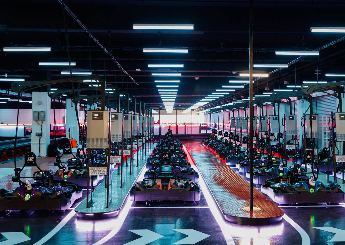 Formula 1-inspired go-karts are seen prior to the opening of Grand Prix Plaza on May 2, 2025, i ...