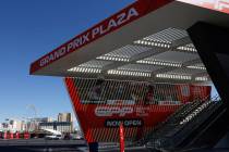 The Grand Prix Plaza entrance on May 2, 2025, in Las Vegas. (Bizuayehu Tesfaye/Las Vegas Review ...