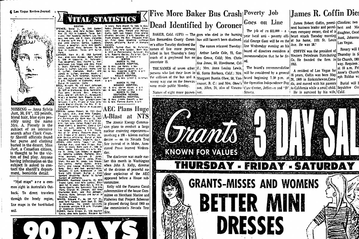 A microfilm image of page 4 of the March 14, 1968 edition of the Las Vegas Review-Journal shows ...