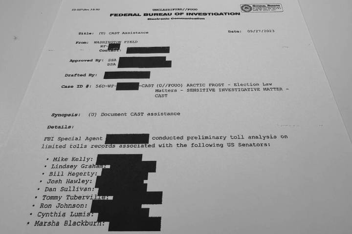 A FBI memo dated Sept. 27, 2023, is photographed Monday, Oct. 6, 2025, after being released by ...