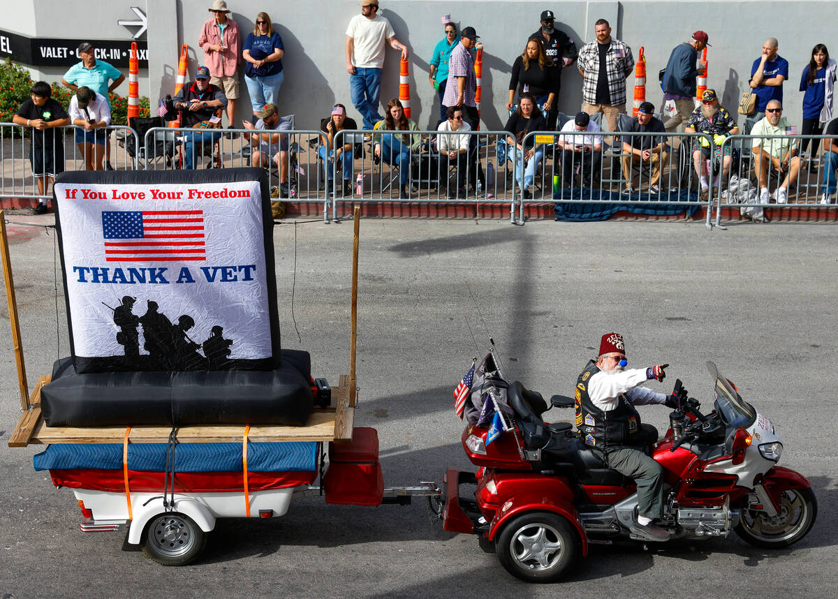 A member of Zelzah Shriners Las Vegas Legion of Honor participates in the Annual Veterans Day P ...