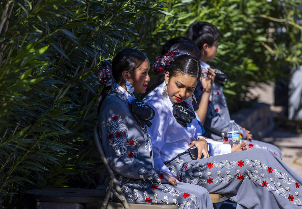 Student performers with the mariachi group from J.D. Smith Middle School listen to others befor ...