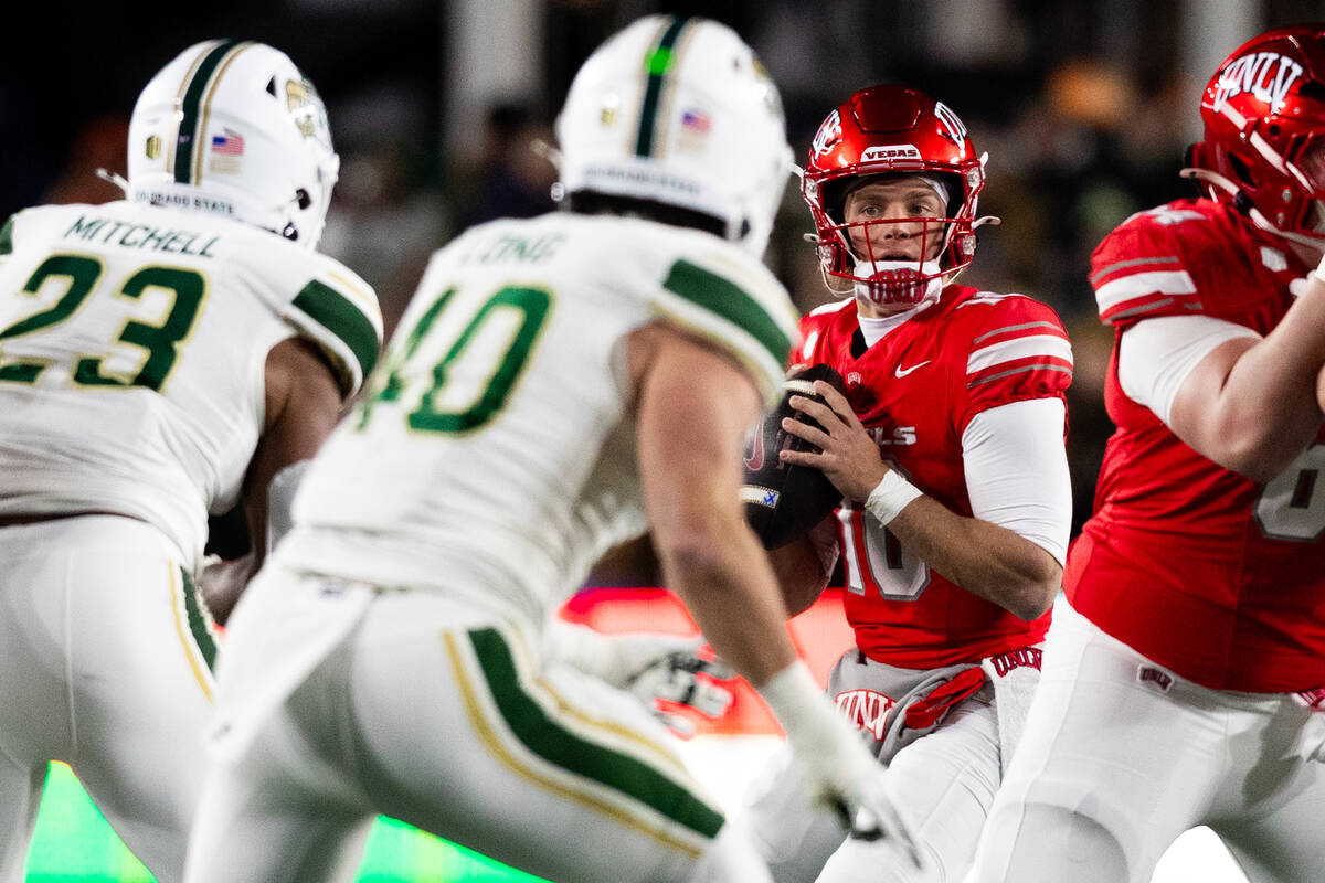 UNLV quarterback Anthony Colandrea (10) looks to pass against the Colorado State Rams during th ...