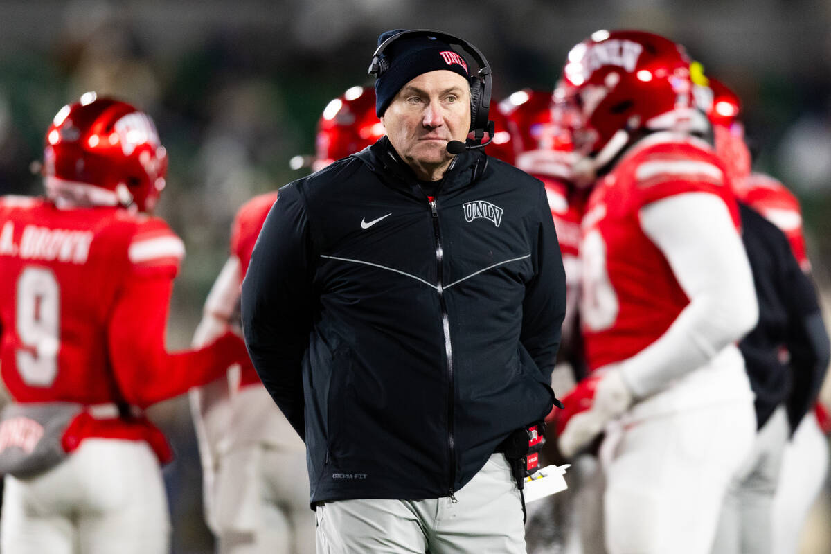 UNLV Head Coach Dan Mullen looks at the sideline during the first half of their NCAA football g ...