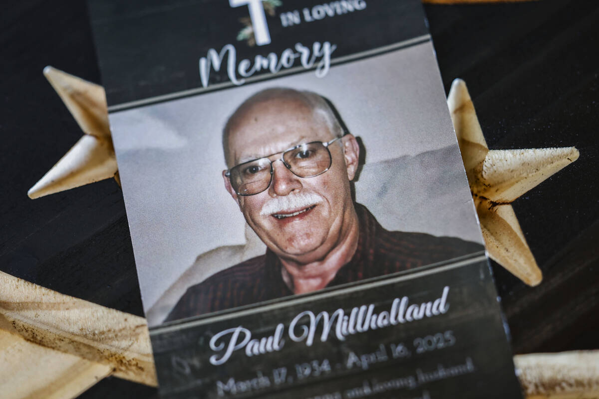 An image of U.S. Army veteran Paul Millholland is photographed at family friend and fellow vete ...