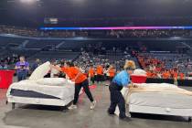 Las Vegas housekeepers and custodial staff put their skills to the test Monday, Nov. 10, 2025, ...
