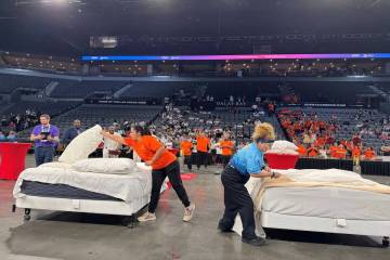 Las Vegas housekeepers and custodial staff put their skills to the test Monday, Nov. 10, 2025, ...