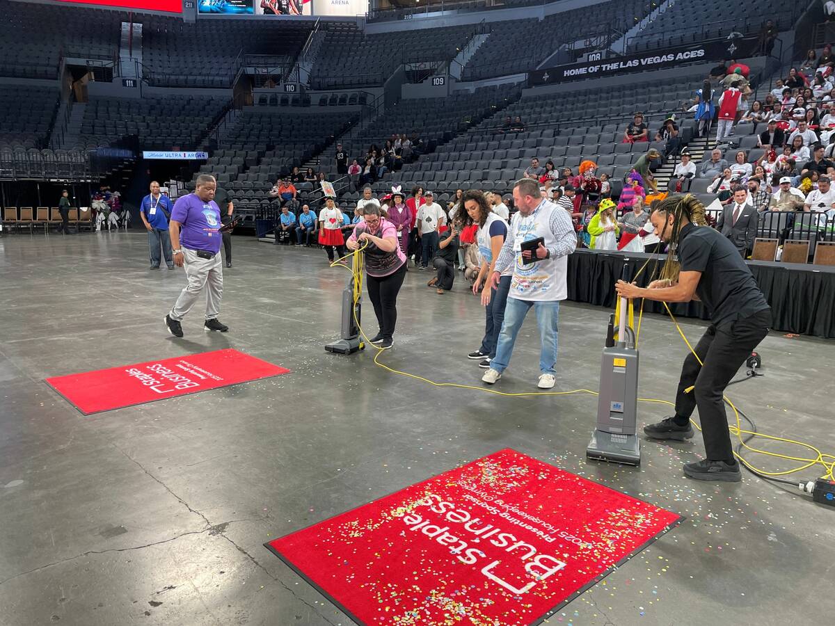 Las Vegas housekeepers and custodial staff put their skills to the test Monday, Nov. 10, 2025, ...