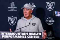 Raiders head coach Pete Carroll answers a media question at the Intermountain Health Performanc ...