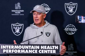 Raiders head coach Pete Carroll answers a media question at the Intermountain Health Performanc ...