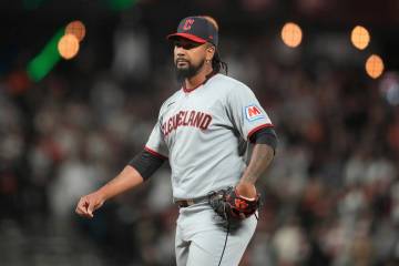 Cleveland Guardians pitcher Emmanuel Clase during a baseball game against the San Francisco Gia ...