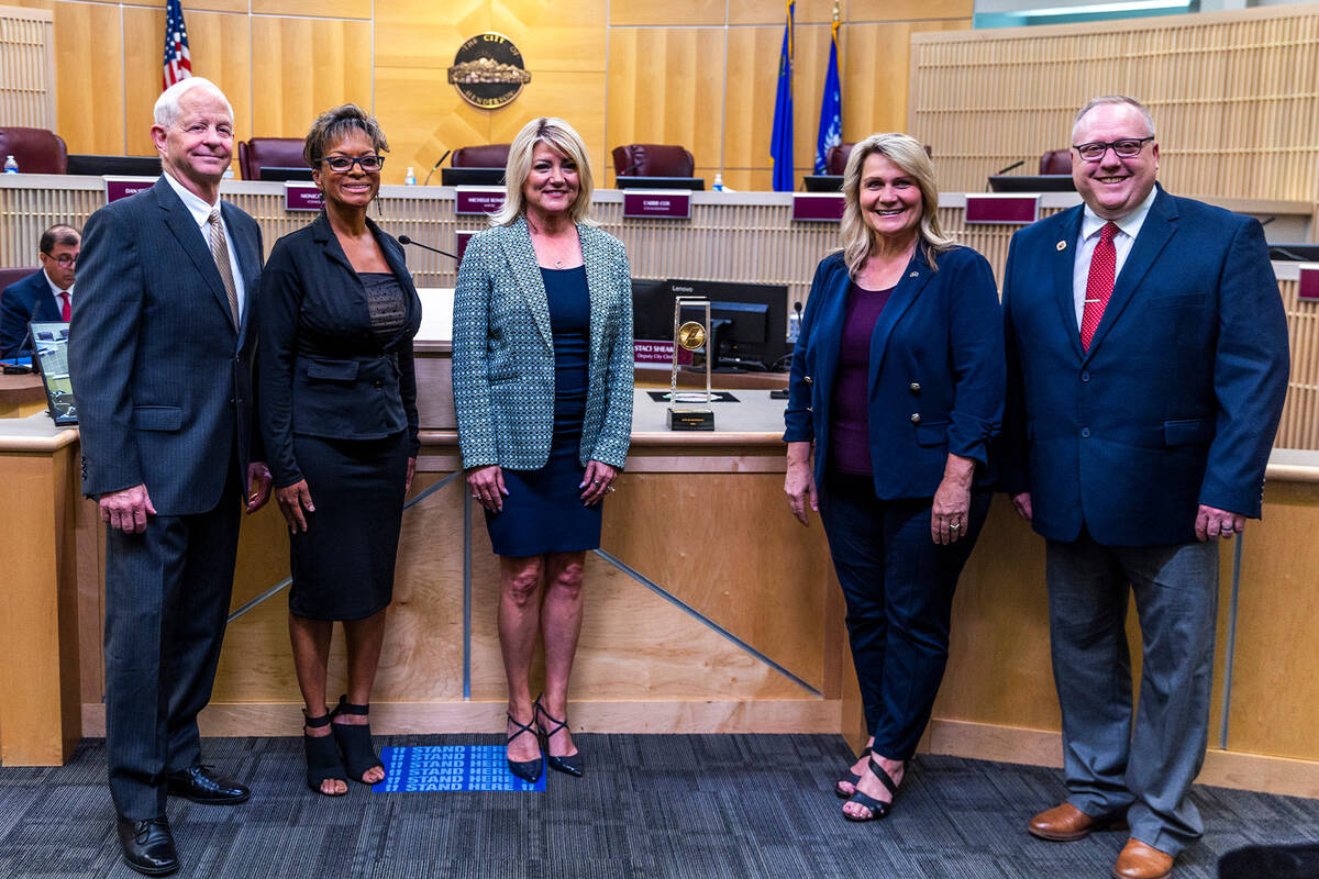 (LtoR) Councilman Dan Stewart, Councilwoman Monica Larson, Mayor Michelle Romero, Councilwoman ...