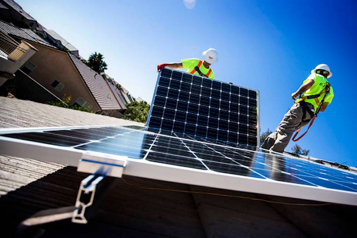 Solar panels are installed at a home in northwest Las Vegas. A local realtor recently said sol ...