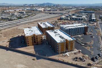 An under-construction apartment complex is seen in the southwest Las Vegas Valley on Thursday, ...