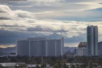 Clouds hang above the Westgate on Tuesday, Nov. 26, 2024, as seen from downtown Las Vegas. (Cha ...