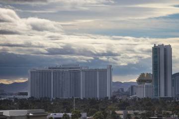 Clouds hang above the Westgate on Tuesday, Nov. 26, 2024, as seen from downtown Las Vegas. (Cha ...