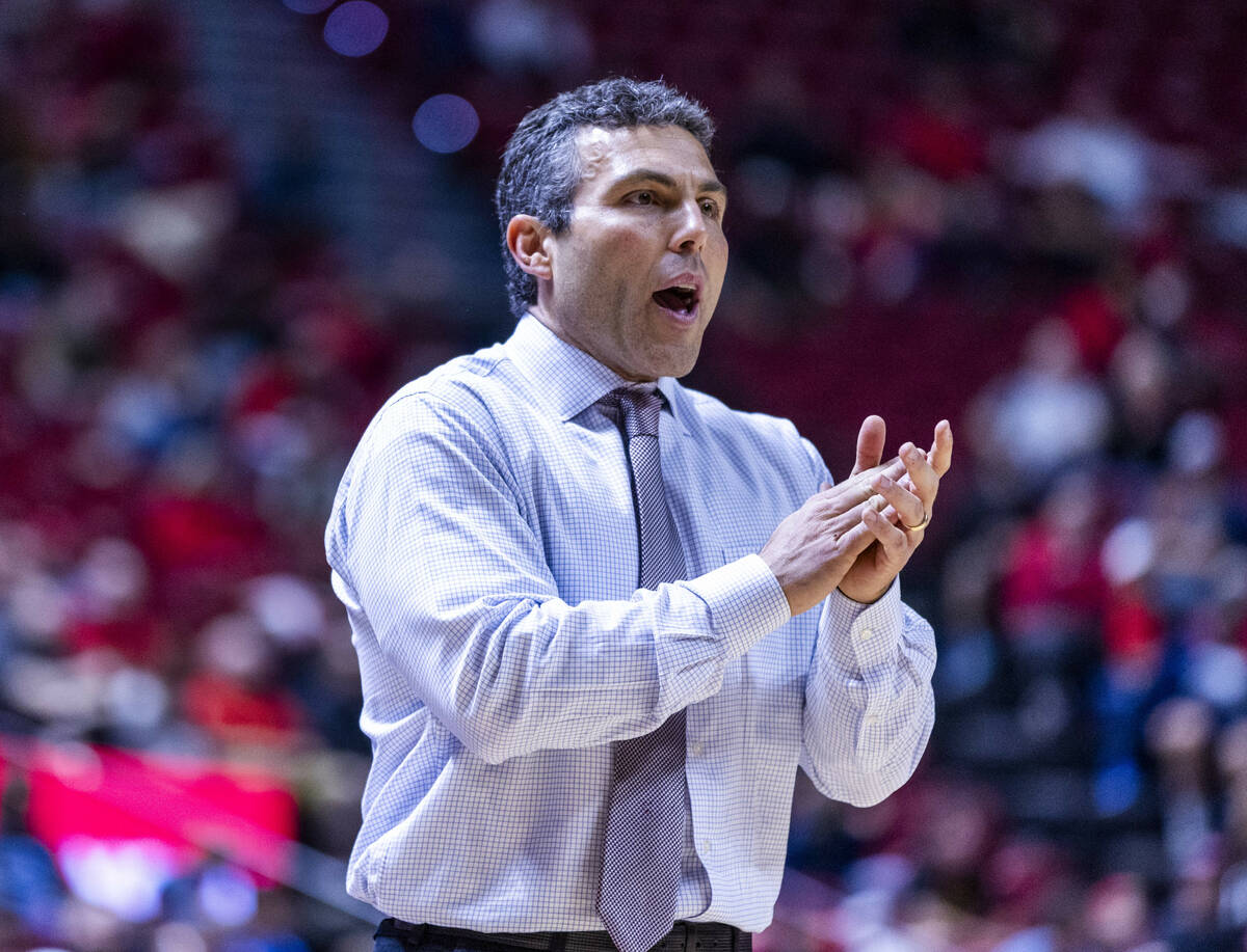 UNLV head coach Josh Pastner encourages his players against the Montana Grizzlies during the se ...