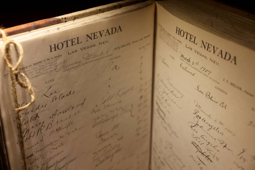 The guest register for Hotel Nevada is shown in the lobby of historic Golden Gate hotel-casino ...