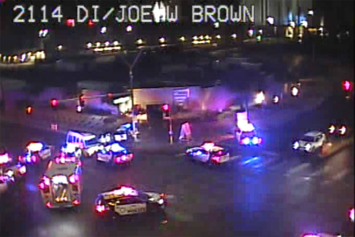 A Las Vegas police officer was injured Thursday morning after a vehicle pursuit involving a sus ...