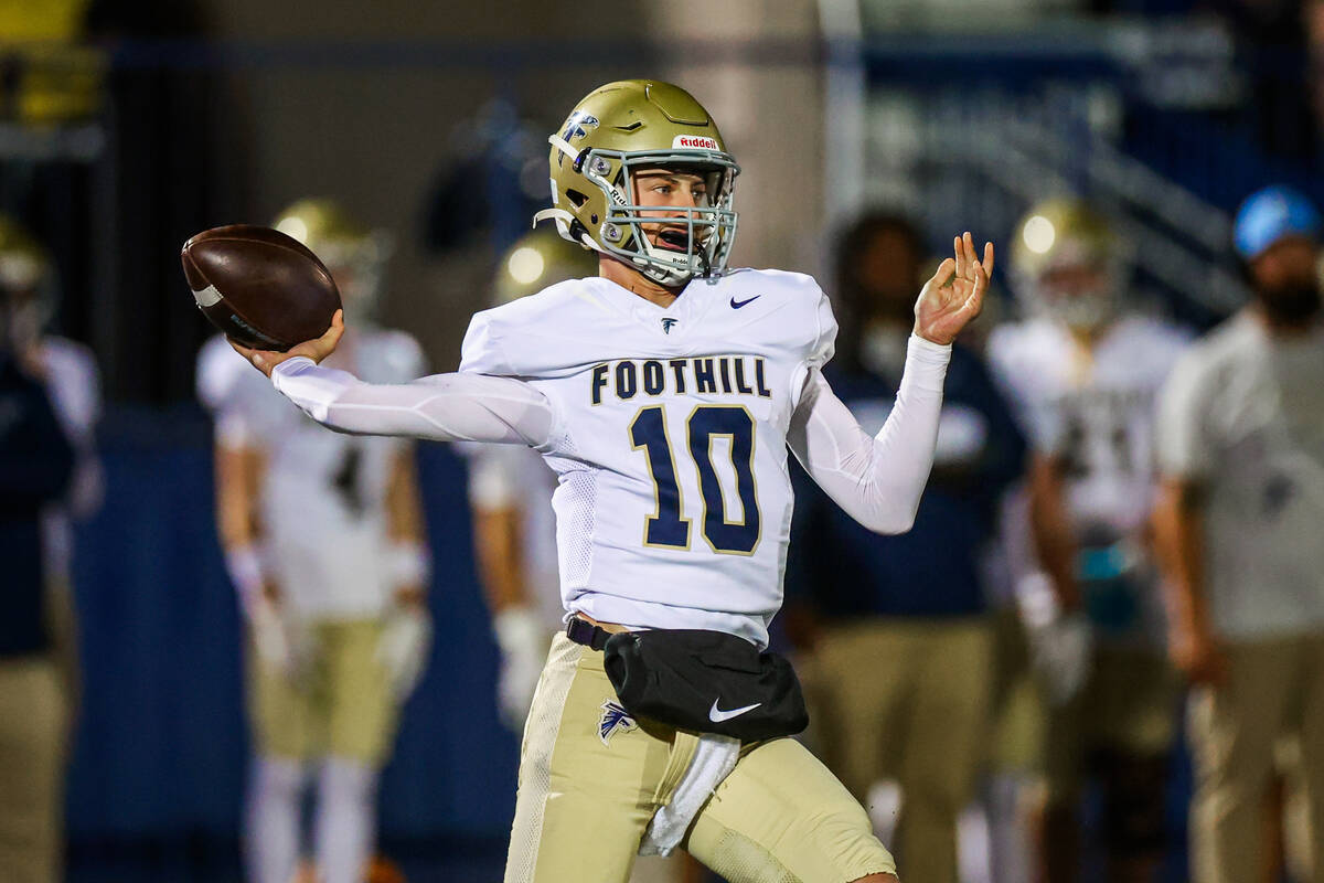 Foothill quarterback Ryder Dobbs throws the ball during a Open Division high school football pl ...