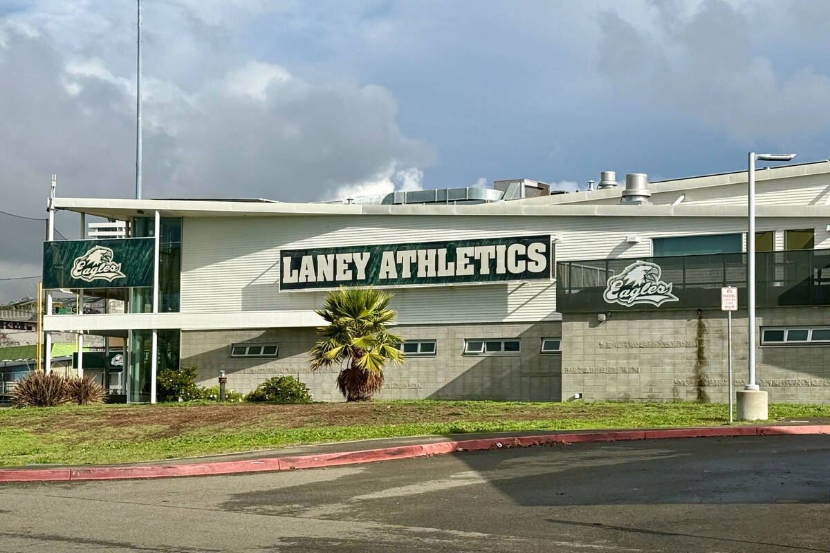 The Laney Athletics building is seen one day after a shooting at Laney College in Oakland, Cali ...