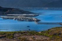 Sunrise on Lake Mead near Callville Bay and Marina within the Lake Mead National Recreation Are ...