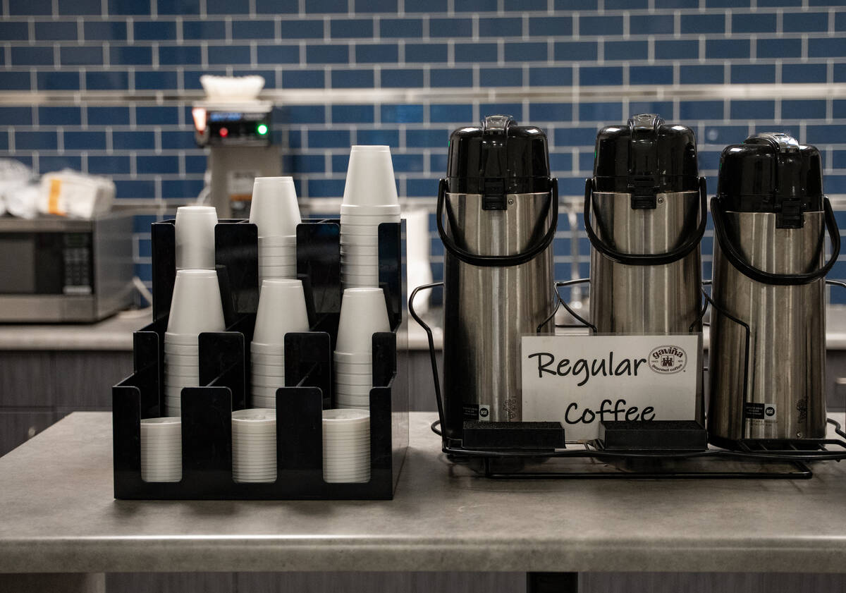 The coffee station for members inside UNLV's Osher Lifelong Learning Institute in Las Vega ...