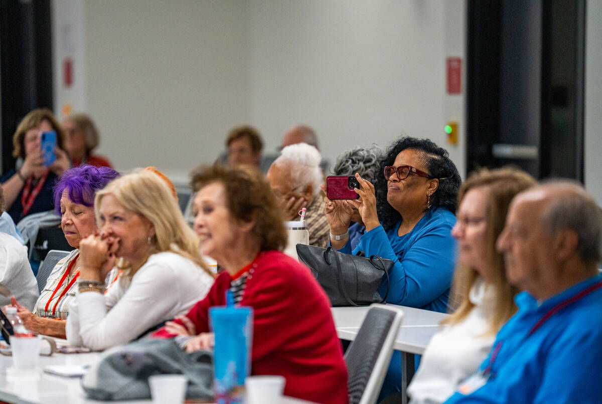 Members listen as local musician Patrick Hogan performs during a “Jazz Appreciation&#x20 ...