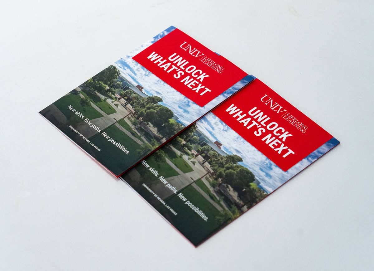 Pamphlets sit on a table inside UNLV’s Osher Lifelong Learning Institute in Las Vegas No ...