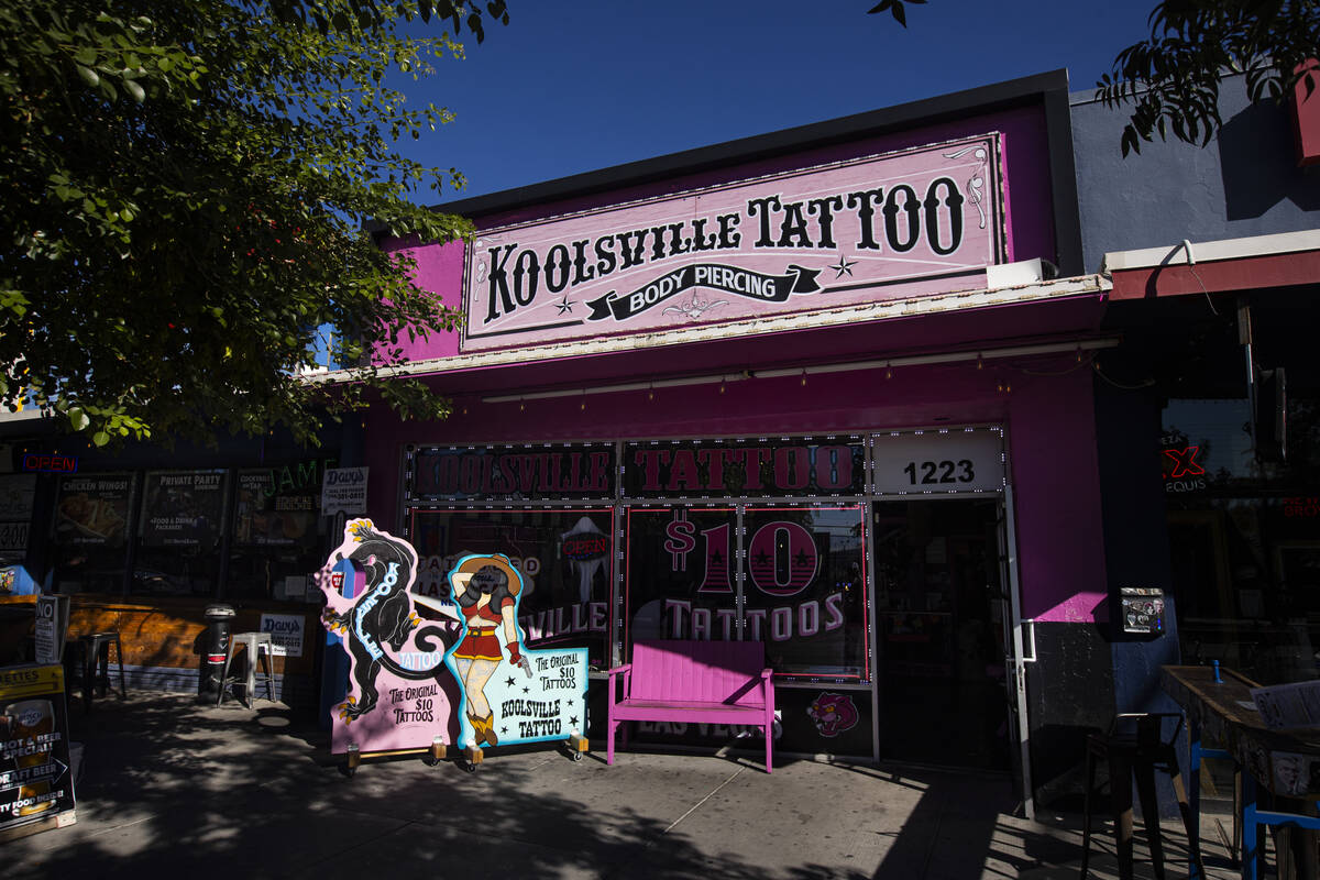 An exterior view of Koolsville Tattoos’ Arts District location along Main Street on Mond ...