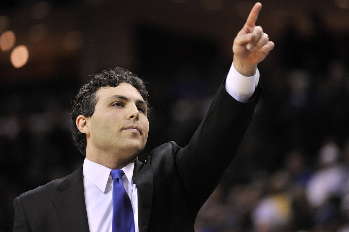 In this Thursday, Feb. 25, 2016, photo, then Memphis head coach Josh Pastner gestures in the fi ...