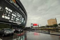 Allegiant Stadium pictured during heavy rainfall in Las Vegas on Saturday, Nov. 15, 2025. (Cait ...
