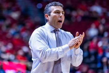 UNLV head coach Josh Pastner encourages his players against the Montana Grizzlies during the se ...