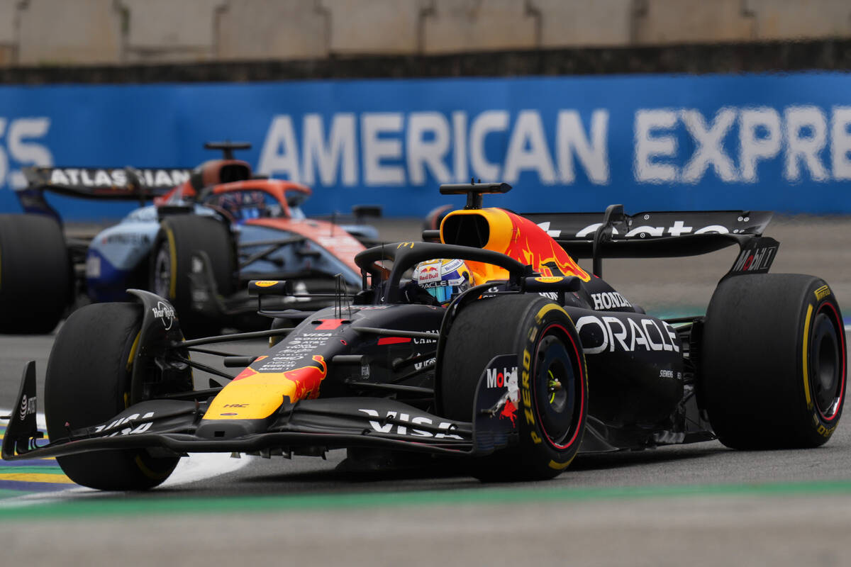 Red Bull driver Max Verstappen of the Netherlands drives during the Brazilian Formula One Grand ...
